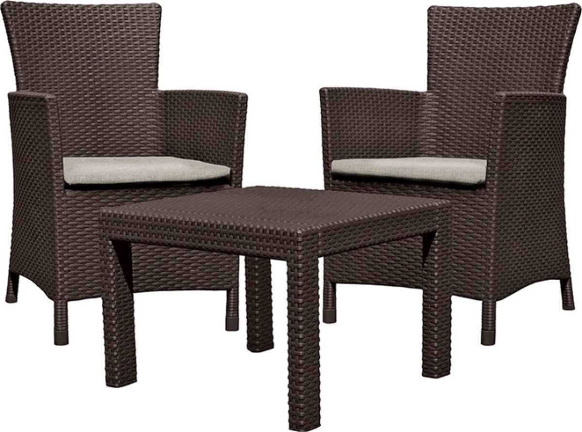 Keter - Tuinmeubel set, twee fauteuils, tafel, bruin-beige, Rosario Balkonset