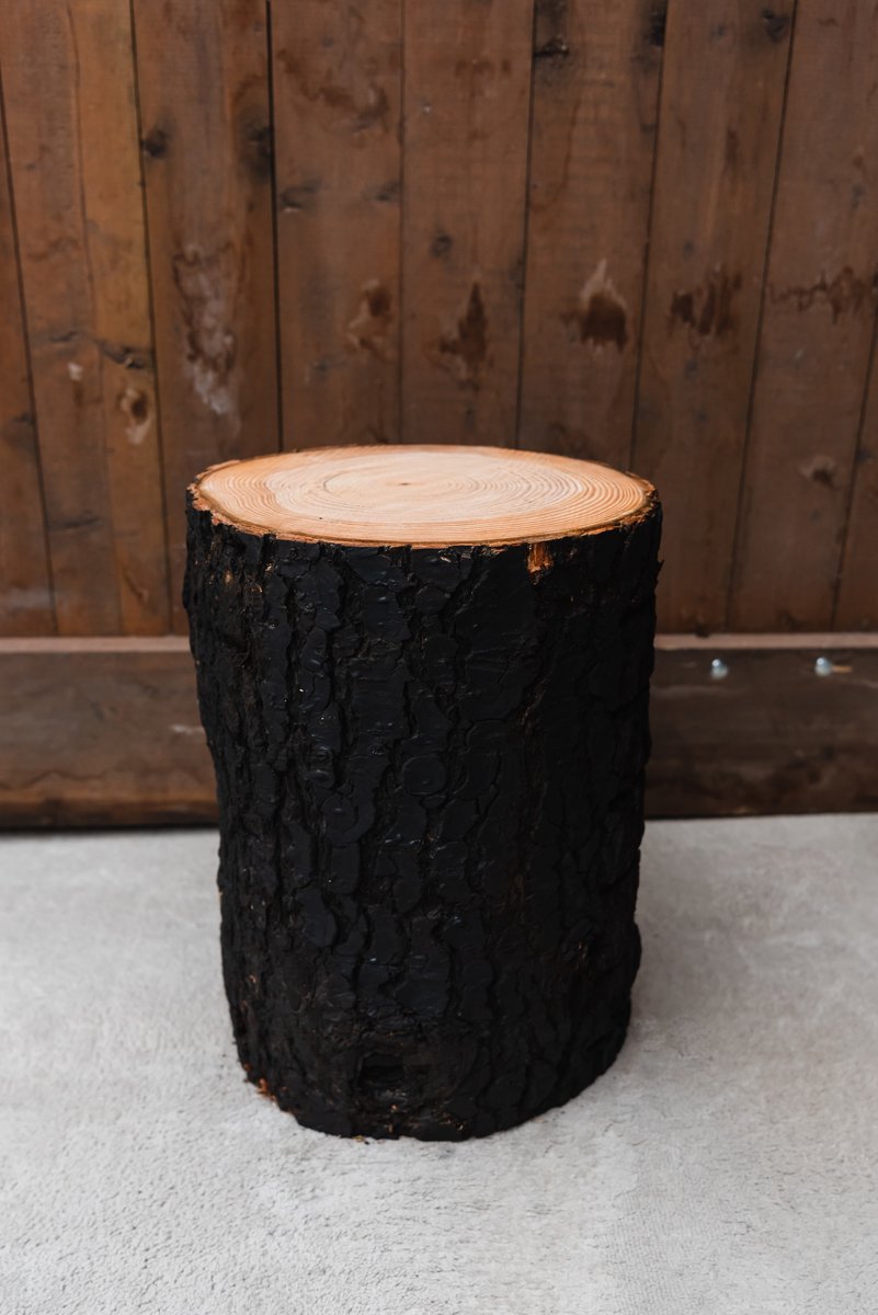 Boomstam tafel 45 cm hoog met schors zwart