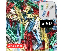 50 Stuks MINI KUNSTSTOF WASKNIJPERS, Lengte 3,5CM, Kan ook Gebruikt worden om Foto's/Kerstkaarten/Feestartikelen aan op te Hangen,MIX KLEUREN METALLIC