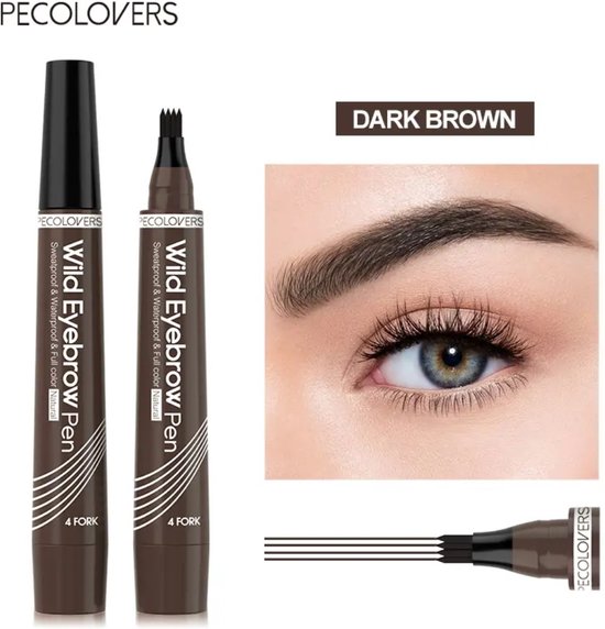 Foto: Wenkbrauwpotlood waterproof donkerbruin dark brown langhoudend professionele wenkbrauwmake up pen met 4 split heads