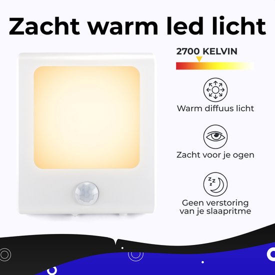Night Light Power Socket Motion Sensor - Lumière pour Bébé, enfant, Adultes et chambre à coucher - Siècle des Lumières LED Wit chaud - 2 pièces + 2x Sécurité Kinder
