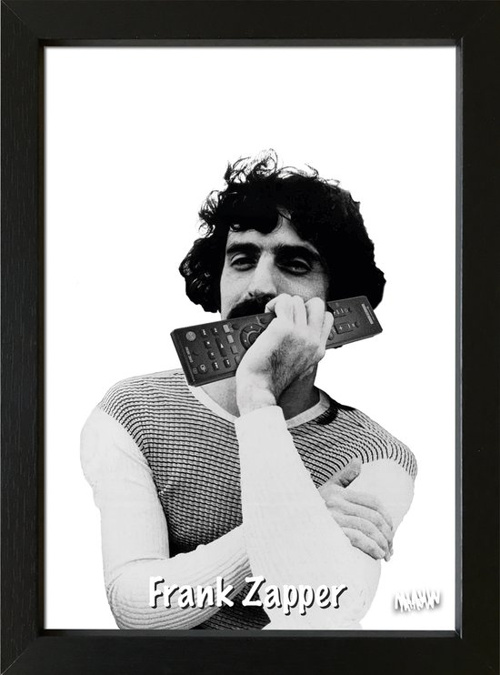 Frank Zapper in een zwart houten lijstje 15x20cm - Miauw popart Frank Zappa