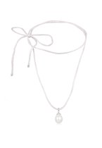 Elli Dames Halsketting Dames druppel hanger strik met schelpkern parel en satijn wit in 925 sterling zilver
