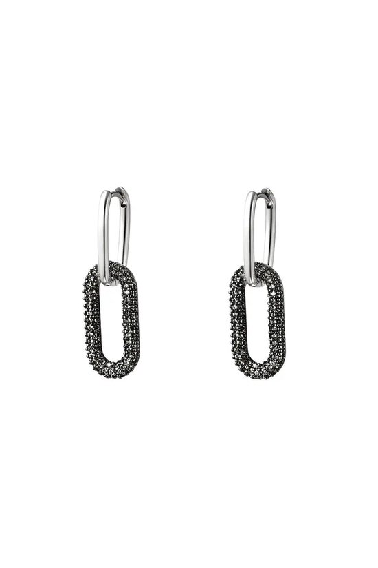 Zircon Geometric Drop Earrings - Black & Silver - Yehwang - Oorbellen - 3,10 x 1 cm - Koper - Zilver/Zwart