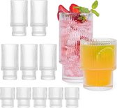 Winter Shore Bierglazen [12 Pack] - Glaswerk Set van 6 Kleine 210 ml & 6 Grote 350 ml Geribbelde Drinkglazen - Doorzichtig, Stapelbaar, Voedselveilig - Origami Stijl Bekers voor Koffie, Sap en Water