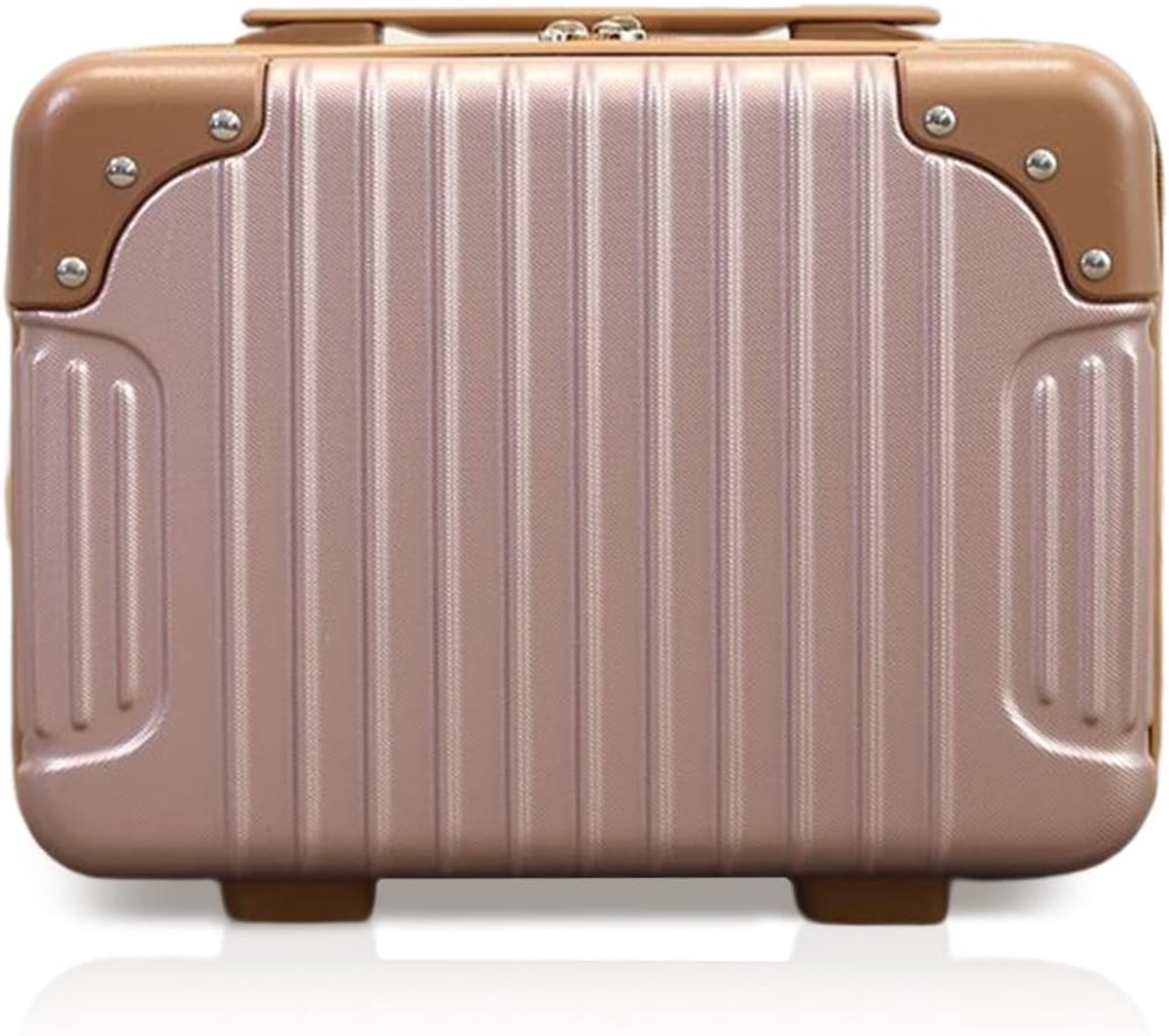 Cosmeticakoffer, harde schaal, beautycase, draagbaar, waterdicht, reistas, cosmeticatas met handgreep en ritssluiting, slijtvast, make-up reistas voor dames en meisjes, Roségoud