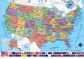 Carte USA - poster - états - drapeaux - villes - New York - Floride - USA - Vernis UV - pédagogique - Grand - 70 x 100 cm