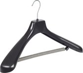 De Kledinghanger Gigant - 30 x Mantelhanger / kostuumhanger kunststof zwart met schouderverbreding en anti-slip broeklat (2 mm schuim), 48 cm