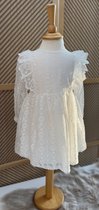 robe avec broderie et manches longues-mariage-photo-anniversaire-baptême-fleurs brodées-couleur blanc crème-coton-1 à 2 ans