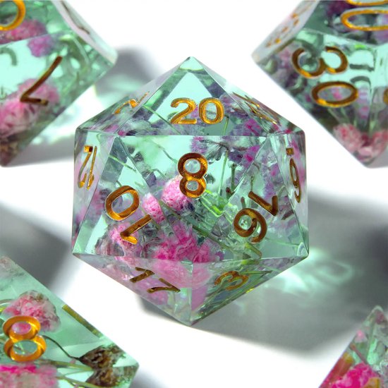 Dés de taverne - SUMMER COURT - Set de dés de fleurs séchées - Set de Dés de Bloem séchées - Dés Donjons & Dragons - Pathfinder - RPG