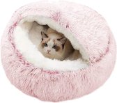 Kalmerend kattenbed, donutvormig knuffelnest, warm zacht pluche honden- / kattenkussen met gezellige spons, antislip bodem voor kleine, middelgrote huisdieren om te dutten of binnen te slapen (plush plafond-roze)