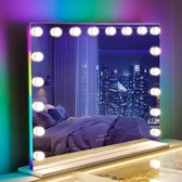 VANITII Miroir de Maquillage Hollywood - Éclairage fantôme RVB - Trois modes d'éclairage tactile - Loupe 10x - Maquillage de bureau/mural - 80 x 58 cm Wit