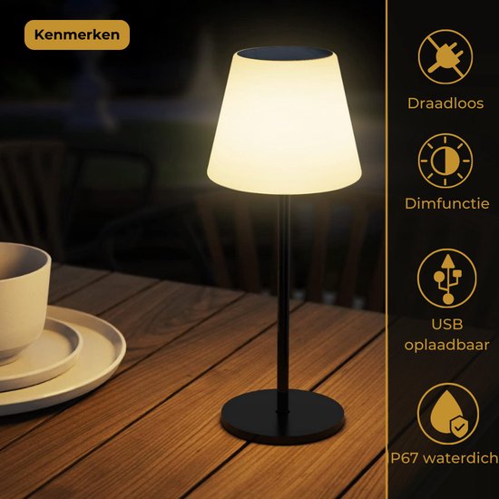 Solar Tafellamp LED - Zonne-energie buitenlamp - Dimbaar & USB-C