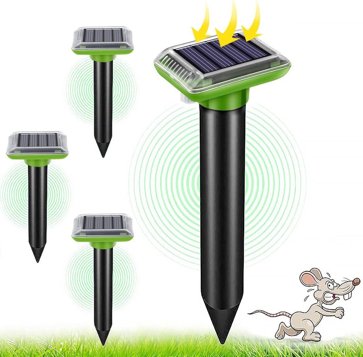 Verjager op zonne-energie tegen mollen en andere dieren (4 stuks) - Taupe - Ultrasoon - Verwijdering van moedervlekken