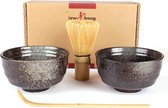 Matcha-set Duo met twee keramieken schalen (Goma) - Handgemaakt en Traditioneel Schalen set