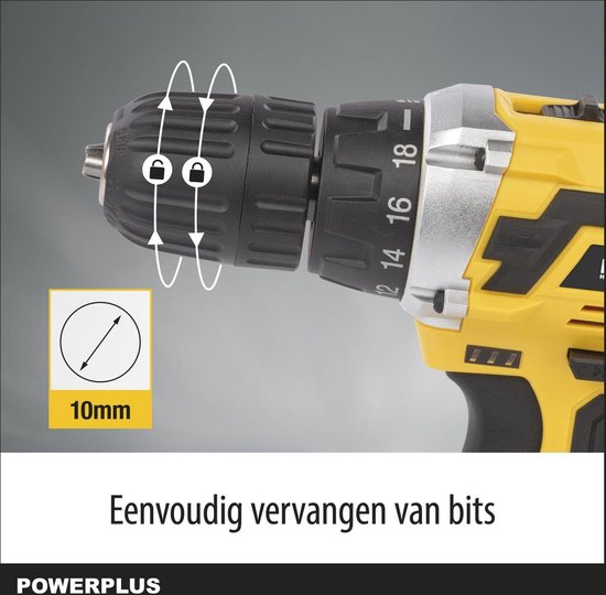 Powerplus POWX00830 Perceuse sans fil - Perceuse à vis - Batterie de perceuse - Visseuse sans fil - 20V - Incl. 2 batteries Li-ion 20V, chargeur et mallette à outils 134 pièces avec embouts de tournevis - Pour le bois, la pierre et le métal