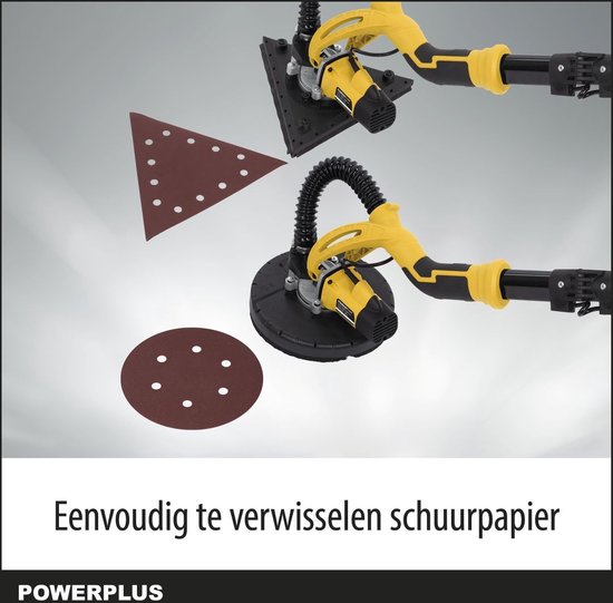 Powerplus elektrische Langnekschuurmachine POWX0477 - 710W wand- & plafondschuurmachine - schuurpapier Ø225mm - 1500min-1 - telescopisch - met 12 acc.
