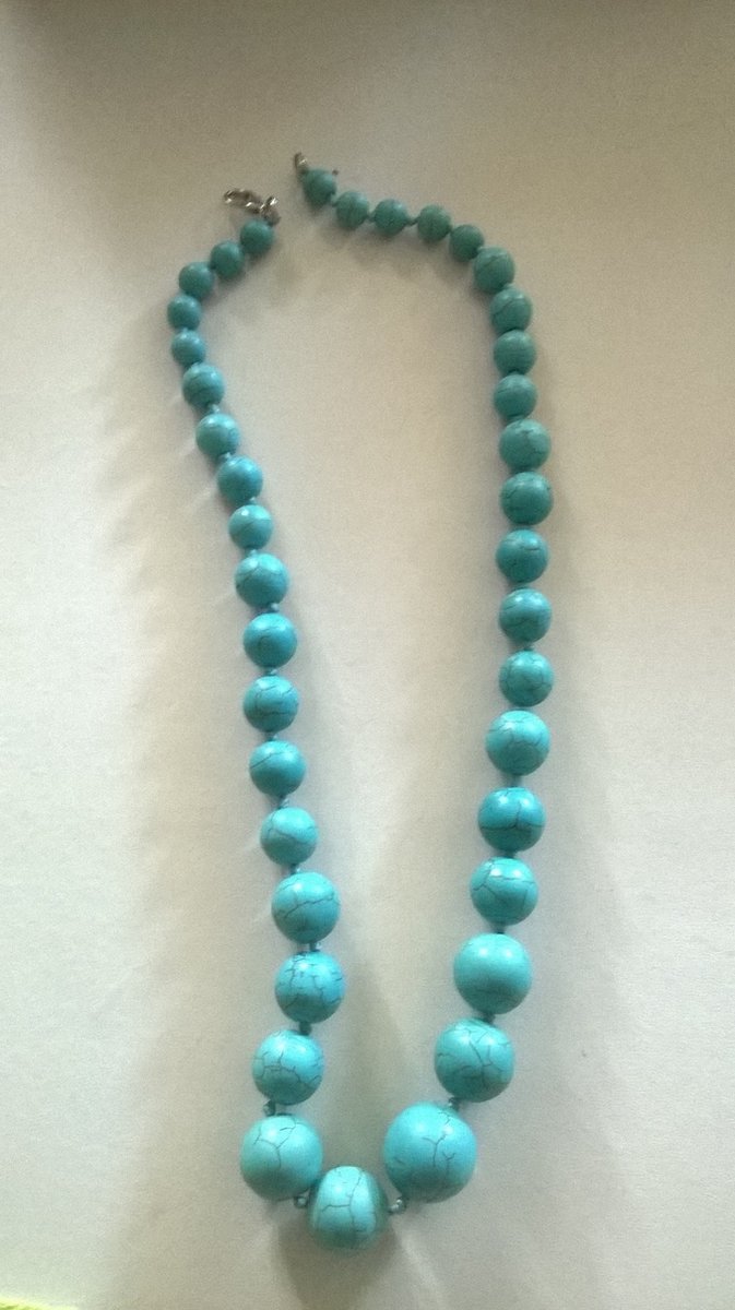 Gemstones-collier ketting turquoise geknoopt met ronde stenen 54 cm