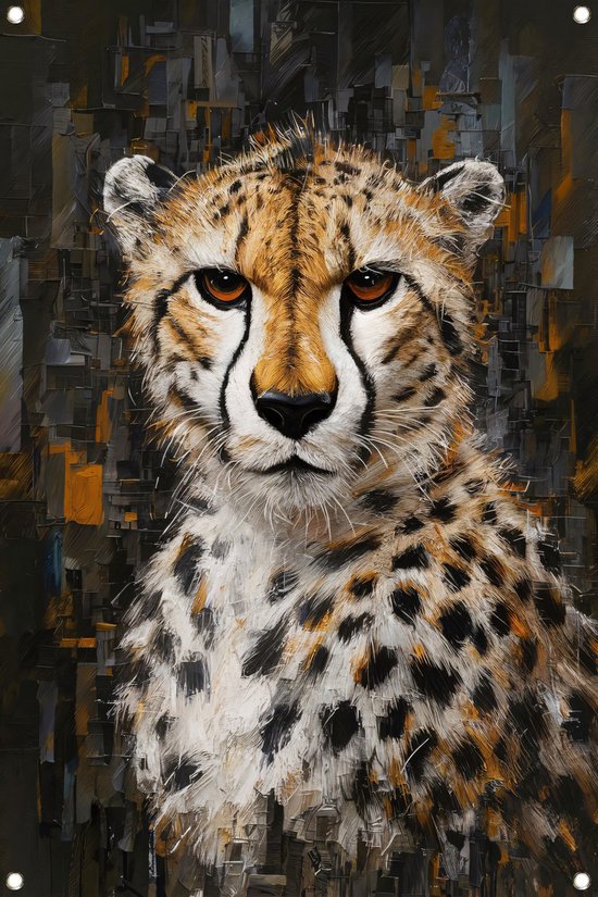 Cheetah tuinposter - Dieren poster - Tuinposter Abstractie - Buiten poster - Tuinaccesoires voor aan de muur - Tuindecoratie tuinposter 100x150 cm
