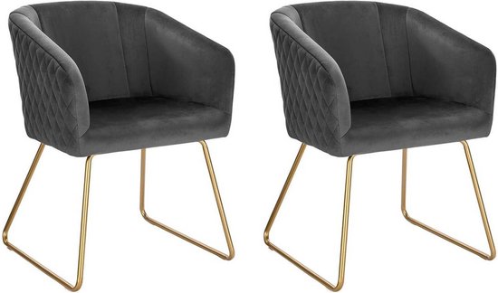 Rootz fluwelen eetkamerstoelenset - elegante stoelen - comfortabele zit - esthetisch ontwerp - duurzaam met gouden metalen poten - antislip vloerbeschermers - eenvoudige montage - 76,5 cm x 43 cm x 41 cm