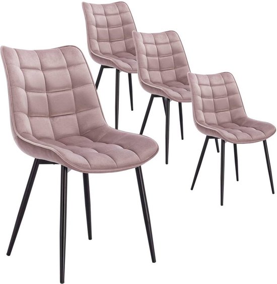 Rootz Set van 4 eetkamerstoelen - Fluwelen stoelen - Metalen stoelen - Ergonomisch ontwerp - Duurzaam en comfortabel - Vloerbescherming - 85,5 cm x 46 x 40,5 cm