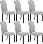 Rootz Set van 6 Eetkamerstoelen - Ergonomische stoelen - Stijlvolle zitplaatsen - Comfortabel, duurzaam, vloerveilig - Linnen en massief hout - 47 cm x 103 cm x 63 cm