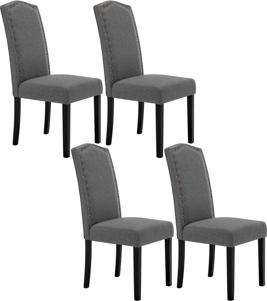 Rootz Set of 4 Dining Chairs - High Back Chairs - Kitchen Chairs - Ergonomic Design - Durable Solid Wood - Floor Protection - Linen Dark Gray - 47cm x 103cm x 63cm