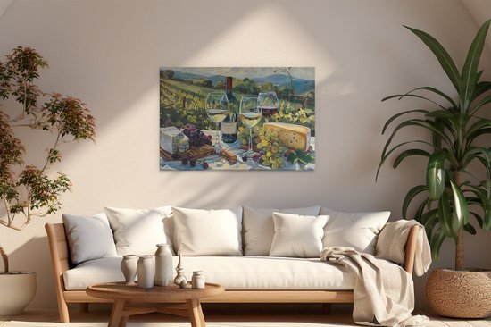 Artaza Peinture sur toile représentant du Vin, du fromage et des raisins sur une table – 120 x 80 – Groot – Photo sur toile – Impression sur toile