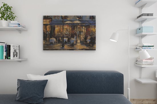 Artaza Tableau sur toile représentant un café à Paris - 90 x 60 - Décoration murale - Photo sur toile - Impression sur toile