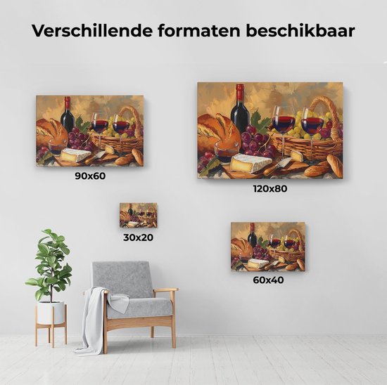 Artaza Peinture sur Toile Oeuvre de Vin, Pain et Fromage - 90x60 - Décoration murale - Photo sur Toile - Impression sur Toile
