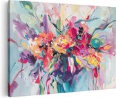 Artaza Canvas Schilderij Kleurrijke Bloemen in een Vaas - 30x20 - Klein - Foto Op Canvas - Canvas Print