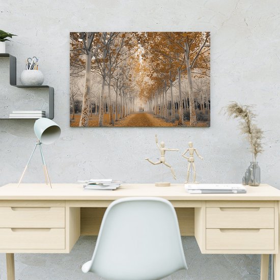 Artaza Canvas Schilderij Weg Omzoomd met Bomen in de Herfst - Landschap - 60x40 cm - Wanddecoratie Woonkamer - Schilderijen - Muurdecoratie