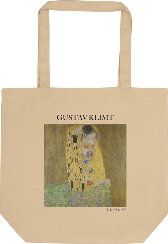 Gustav Klimt 'De kus' ("The Kiss") Beroemde Schilderij Tote Bag | 100% Katoenen Tas | Kunst Tote Bag | Naturel