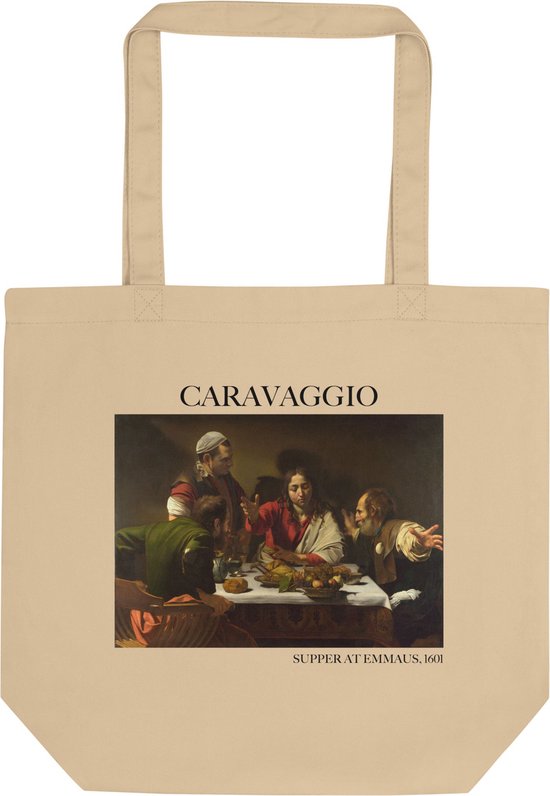 Caravaggio 'Het Avondmaal te Emmaüs' ("Supper at Emmaus") Beroemde Schilderij Tote Bag | 100% Katoenen Tas | Kunst Tote Bag | Naturel