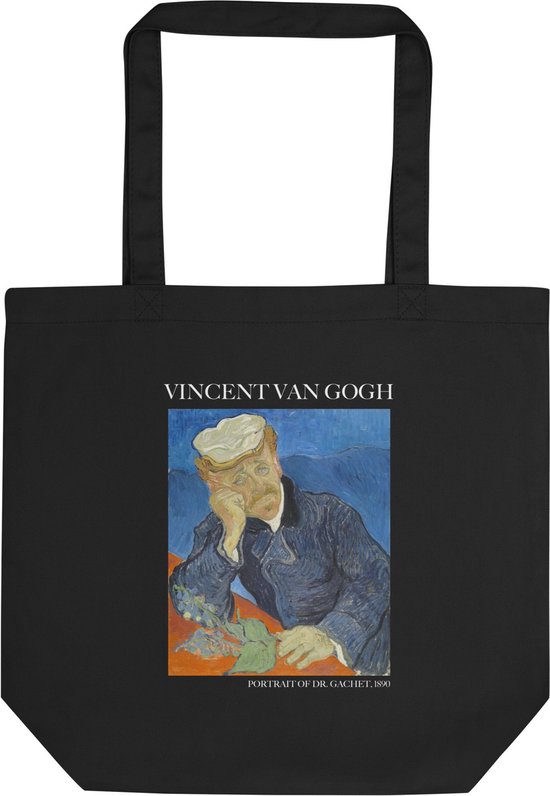 Vincent van Gogh 'Portret van Dr. Gachet' ("Portrait of Dr. Gachet") Beroemde Schilderij Tote Bag | 100% Katoenen Tas | Kunst Tote Bag | Zwart