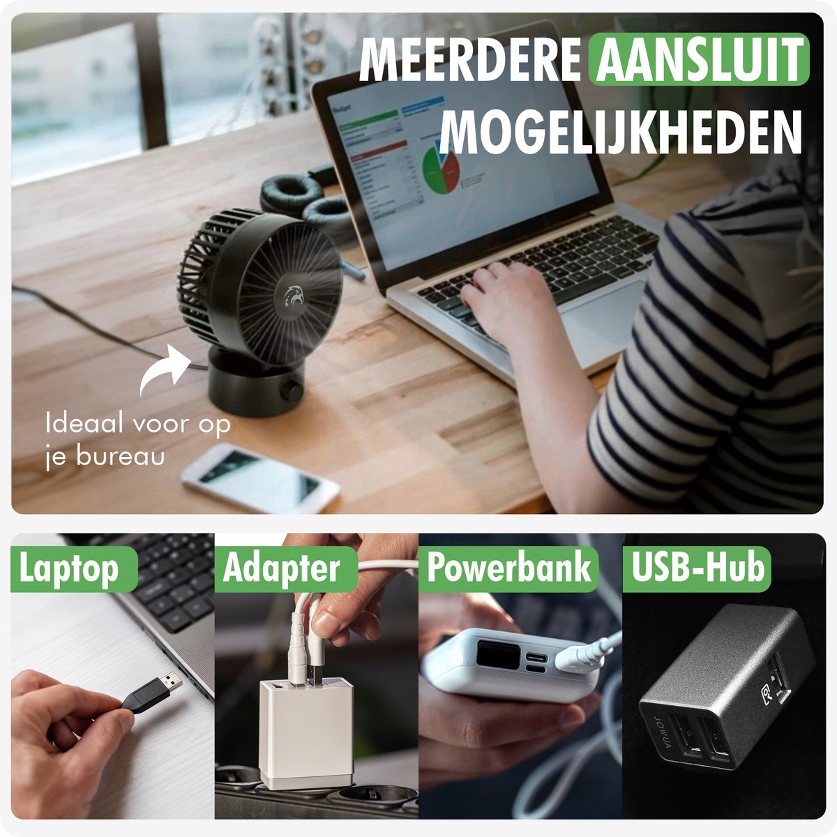 Travelhawk Mini USB Ventilator - Tafelventilator - Mini Ventilator - Klein, Stil en Geruisloos - Dual Motoren - Kantelbaar - 2 Snelheden - Zwart — afbeelding 4