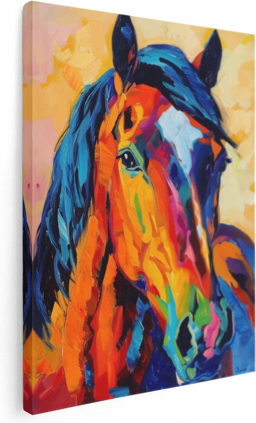 Artaza Canvas Schilderij Kleurrijk Kunstwerk van een Paard - 90x120 - Wanddecoratie - Foto Op Canvas - Canvas Print