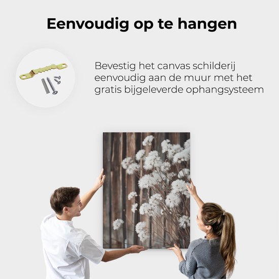 Tableau Artaza Fleurs Witte devant une clôture en bois - 90x120 - Décoration murale - Photo sur toile - Impression sur toile