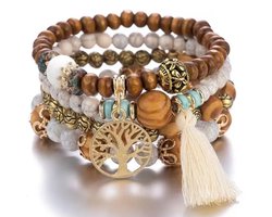 Plux Fashion Bal Armbanden - Hout - 6mm/8cm - Sieraden - Houten Armbanden - Wood Bracelets - Wood - Sieraden - Sieraden Cadeau - Duurzame Kwaliteit - Moederdag Cadeau