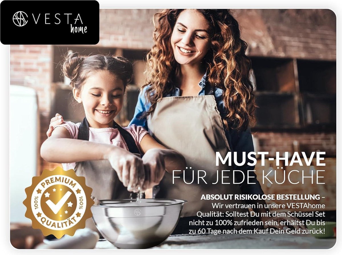 Zbozzba Roestvrijstalen kommenset, 5-delig, mengkom van roestvrij staal met platte bodem, slakom met schaalverdeling, mengkom, serveerschaal, stapelbaar, kommen voor keuken, bakken, salade, 14/16/20