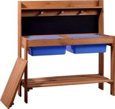 Kindermodderkeuken - houten moddertafel met aparte compartimenten - outdoor speeltafel met bord - 89 x 34 x 88 cm - bruin - speelplezier in de tuin