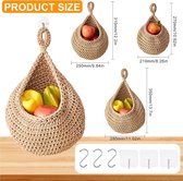 Hangende mand voor keuken, fruit, handgeweven katoenen weefsel, fruitmand, hangend, met 3 muurstickers/3 haken, voor keuken, groenten, groenten, wandplanten