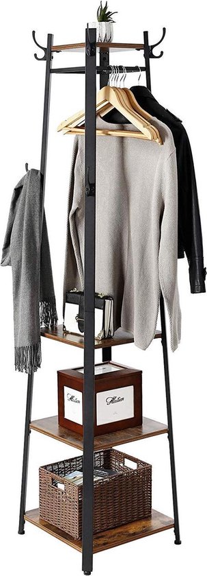 Porte-manteau autoportant avec 3 Étagères - Look industriel / vintage - 43x43x180cm