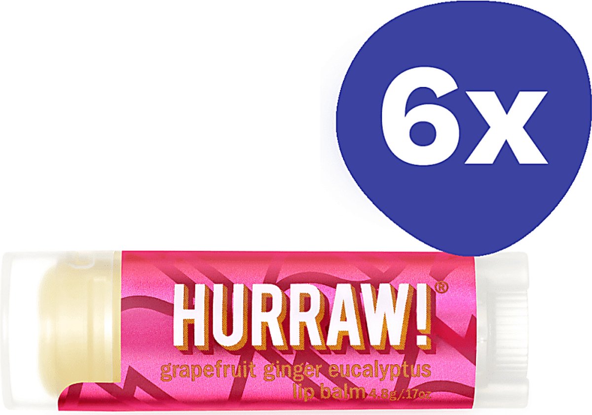 Goedkoopste Hurraw Grapefruit Ginger Eucalyptus Lippenbalsem (6x 4,3gr
