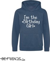 Be Friends Hoodie - Birthday girl - Kinderen - Blauw - Maat 9-11 jaar