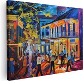 Artaza Canvas Schilderij Kunstwerk van Mensen die door een Straat Lopen in New Orleans - 80x60 - Muurdecoratie - Foto Op Canvas - Canvas Print