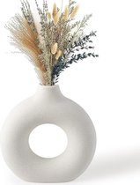 SHOP YOLO-vaas keramiek- donutvaas voor pampasgras-bloemenvaas- decoratie voor huis-woonkamer en kantoor-wit L