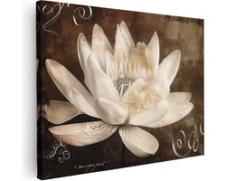 Artaza Canvas Schilderij Lotusbloem - 120x90 cm - Groot - Wanddecoratie Botanisch - Muurdecoratie Bloemen - Vintage Sepia