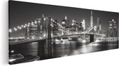 Artaza Canvas Schilderij Zwart Wit Beeld van de Brooklyn Bridge 's Nachts - 90x30 - Muurdecoratie - Foto Op Canvas - Canvas Print