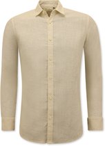 Linnen Overhemd Heren - Regular Fit - Casual Linnen Blouse Heren - Linnen Shirt Heren Blanco - Beige